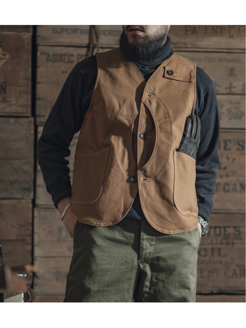 1930s Heavyweight Canvas Game Pocket Hunting Vest - Khaki XXL